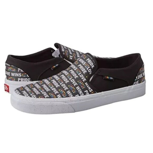 Vans Pride Womans Size 8 Love Wins Asher Slip On Black Glitter Rainbow S… - Picture 1 of 15